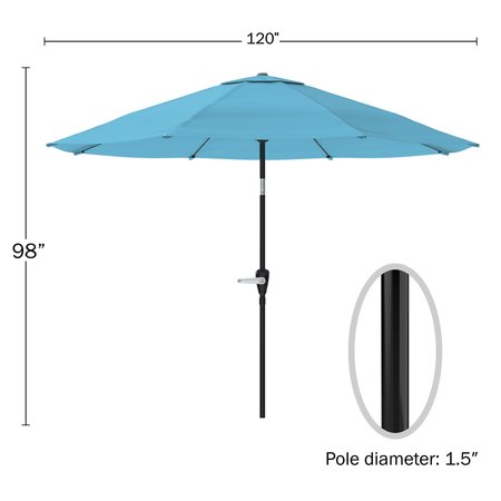 Alaterre Furniture 8 Piece Set, Okemo Table with 6 Chairs, 10-Foot Auto Tilt Umbrella Blue ANOK01RD01S6